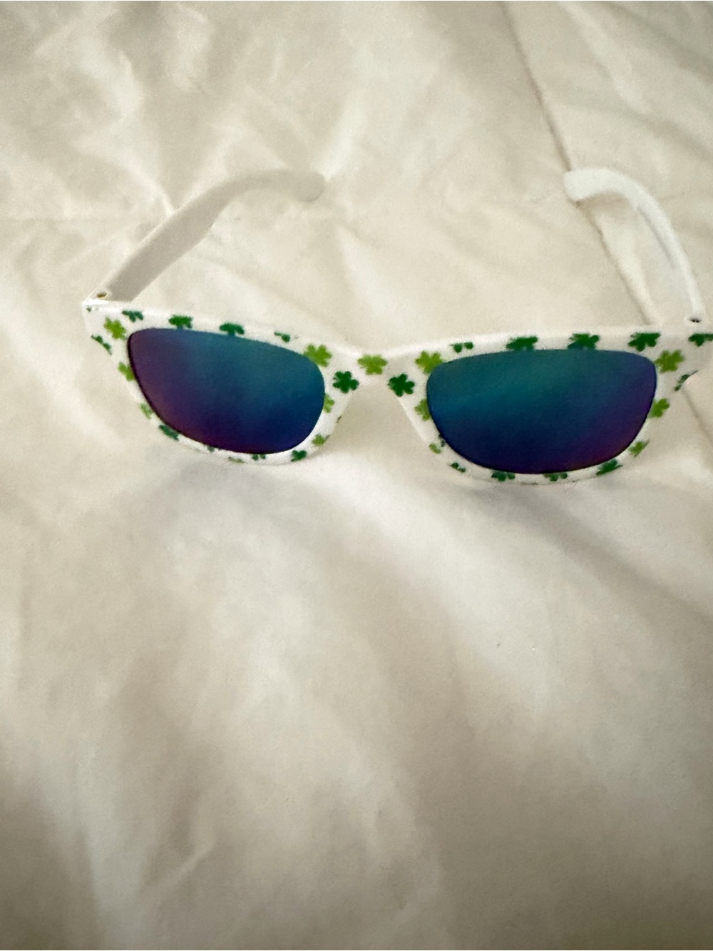 Kids White Sunglasses with Green Shamrock Print